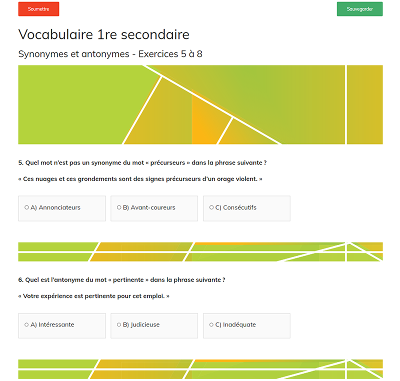Vocabulaire 1re secondaire