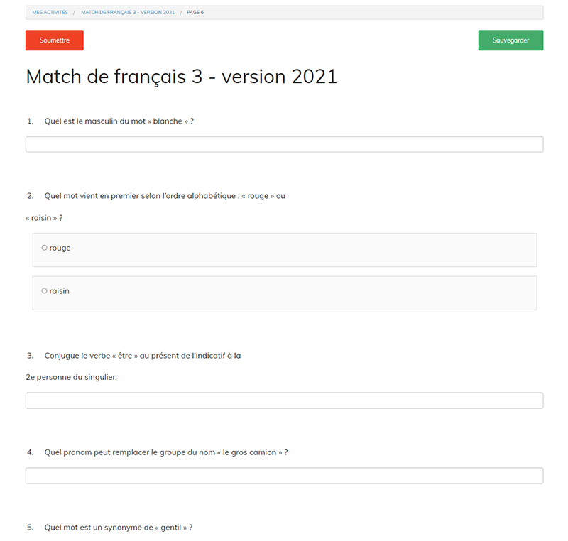 Match de français 3 - version 2021