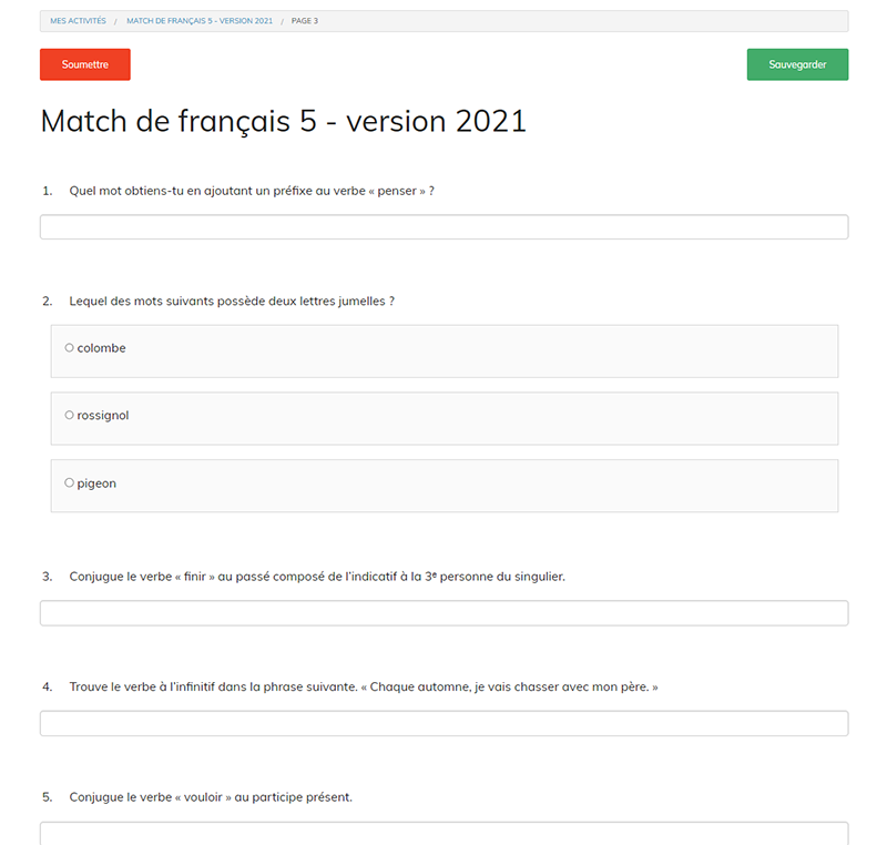 Match de français 5 - version 2021