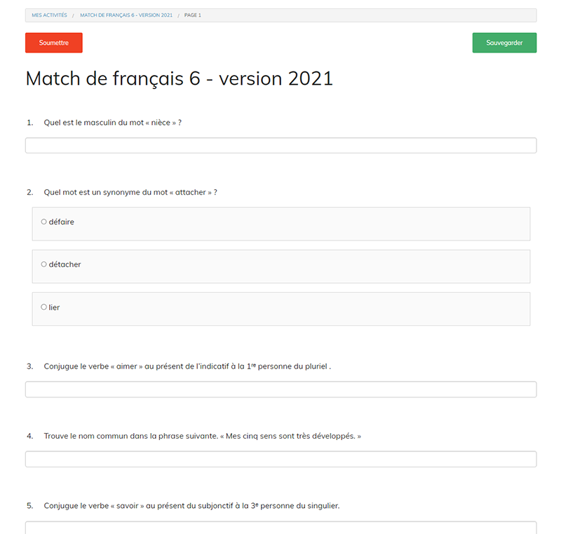 Match de français 6 - version 2021