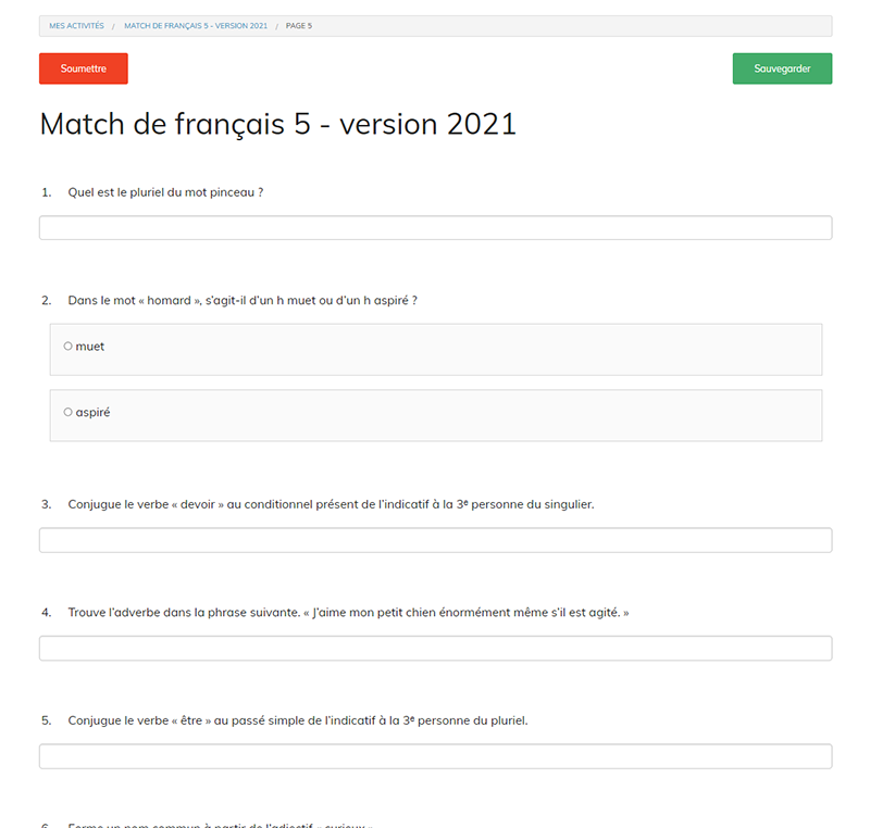 Match de français 5 - version 2021